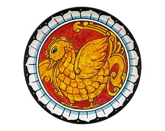 Hand Painted Mythical Bird Wall Decor Plate | Golden Hamsa Phoenix Art | Folk Art Ceramic Wall Hanging | Boho Ethnic Home Gift