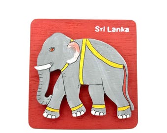 Sri Lankan Elephant Desk Decor – Hand Painted Wooden Ornament | Handmade Mini Elephant Figurine