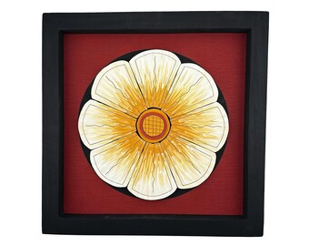 3D Wooden Flower Wall Art | Handmade Red & Black Framed Decor | Rustic Boho Floral Art | Unique Botanical Home Gift | Living Room Bedroom