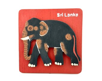 Sri Lankan Elephant Wood Carving | Hand-Painted Folk Art Desk Decor
