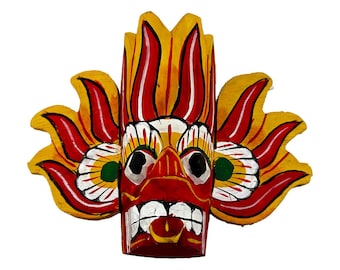 Sri Lankan Devil Mask | Hand Carved Gini Raksha Wooden Wall Art | Traditional Ethnic Folk Art Decor | Vibrant Hand Painted Home Accent Gift