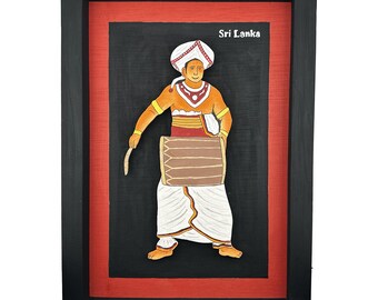 Sri Lankan Traditional Drummer Wood Art | Kandyan Dancer Relief Carving | Handmade Ethnic Wall Decor | Gata Bera Cultural Home Decor Gift