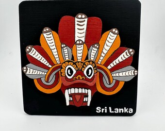 Hand-Painted Wooden Naga Raksha Mask | Sri Lankan Cobra Demon Wall Art