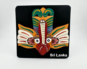 Hand Carved Sri Lankan Wooden Mask Table Art | Gurulu Raksha Folk Decor