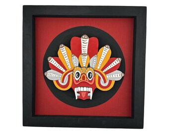 Sri Lankan Naga Raksha Mask Wall Art | Hand-Painted Wooden Folk Art Decor | Framed Cultural Ethnic Asian Artwork | Unique Gift