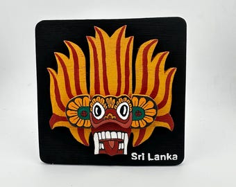 Hand Painted Wooden Fire Devil Mask – Sri Lankan Sanni Yakuma Decor