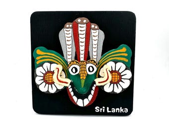 Authentic Sri Lankan Naga Raksha Mask | Hand Carved Wooden Cobra Demon Table Decor