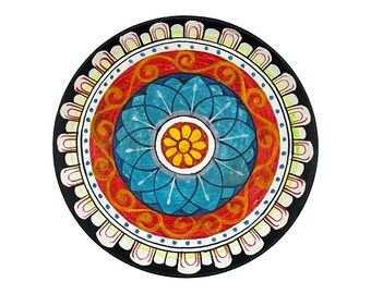 Hand-Painted Mandala Art Plate | Vibrant Indian Folk Art Wall Decor | Bohemian Round Wooden Decorative Dish | Unique Ethnic Home Accent Gift