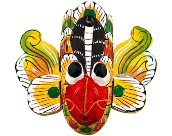 Vibrant Sri Lankan Wooden Mask | Hand Painted Traditional Folk Art | Colorful Gurulu Raksha Devil Mask | Ethnic Wall Decor | Unique Gift