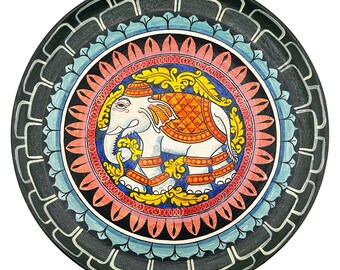 Hand-Painted Indian Elephant Wall Decor Plate | Vibrant Mandala Art | Ethnic Boho Home Decor | Traditional Indian Folk Art Gift