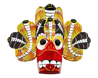 Sri Lankan Cobra Mask - Hand Carved Naga Raksha Wooden Wall Art | Traditional Ethnic Home Decor | Vibrant Folk Art Gift