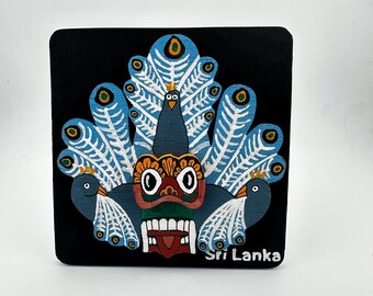 Sri Lankan Mayura Raksha Mask Table Art | Hand Painted Wooden Plaque, Ethnic Decor
