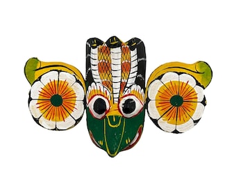 Máscara Raksha de Sri Lanka, máscara de demonio Gara de madera tallada a mano, decoración de pared étnica tradicional Gara Yakka, vibrante regalo de arte popular para el hogar.