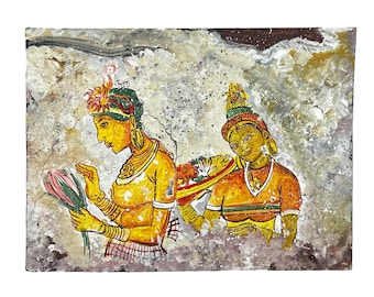 Sri Lankan Sigiriya Fresco Style Art Painting | Traditional South Asian Wall Decor | Hand Painted Ethnic Figurine Artwork Cultural Home Gift