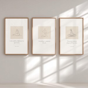 Zen Mindfulness Line Art Prints, Boho Yoga Meditation Decor, Scandinavian Set (Digital Download)
