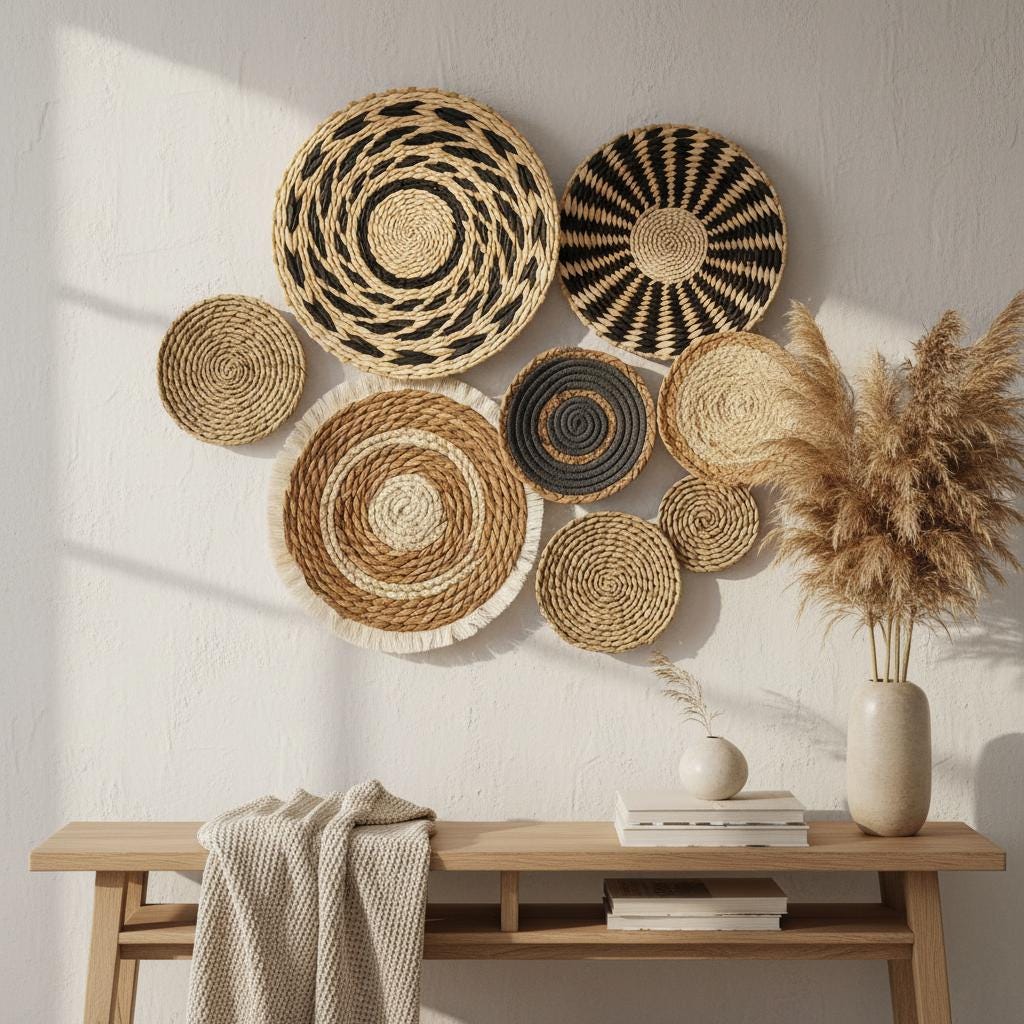 7PCS Boho Woven Wall Basket Decor Set Handmade Rattan Wall Art - Etsy