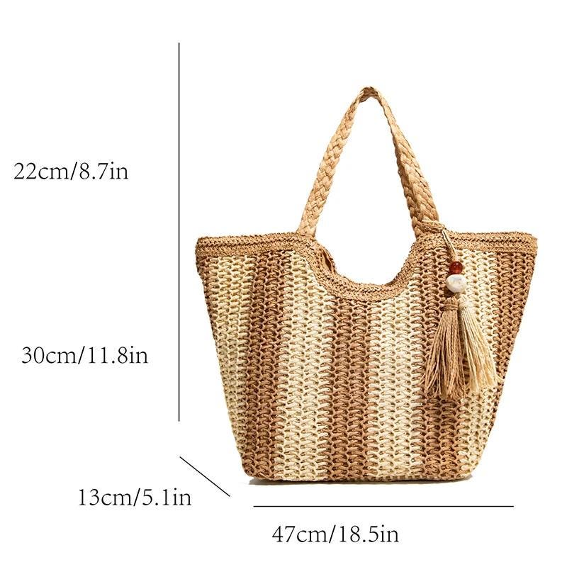 Women’s Luxury Straw Woven Shoulder Bag | Large Capacity Summer Beach ...