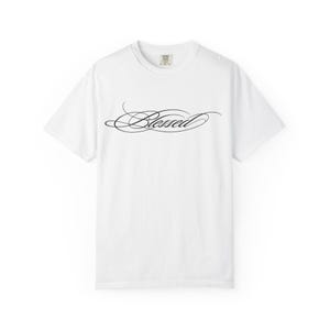 Camiseta con texto "Blessed" | Camiseta, diseño de texto cursivo, texto SWAG