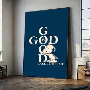 Inspirerande Snoopy Gud är god Canvastavla, Trocitat Typografi, Religiös Andlig Heminredning, Motiverande Skrifttryck