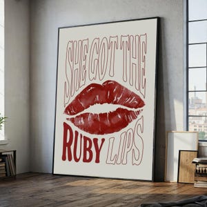 She Got The Ruby Lips Canvas, Red Lip Print Wall Art, Modern Typography Canvas, Feminine Decor, Bold Statement Artwork, Ready to Hang