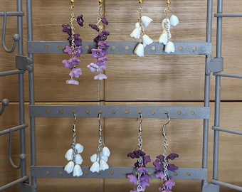 Boucles d'oreilles pendantes Muguet et Glycine