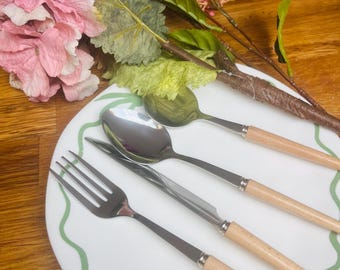 Trendy cutlery with pale wooden handles