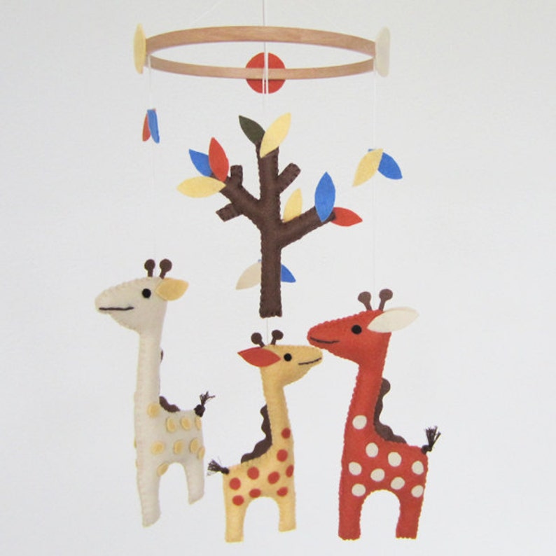 Giraffes and Tree, Baby Crib Deco Mobile. Choose Your Colors for an