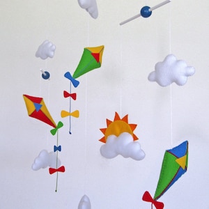 Flying Kites and clouds Baby Crib Deco Mobile. Choose your colors for an unique baby nursery mobile