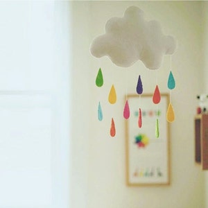 Gorgeous cloud and rainbow raindrops, baby crib deco mobile image 2