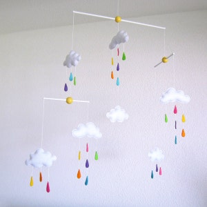 Lovely and Poetic clouds and rain drops, Baby Crib Deco Mobile. Choose your colors for an unique baby nursery mobile image 1