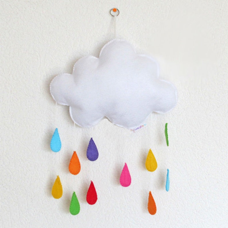 Gorgeous cloud and rainbow raindrops, baby crib deco mobile image 1