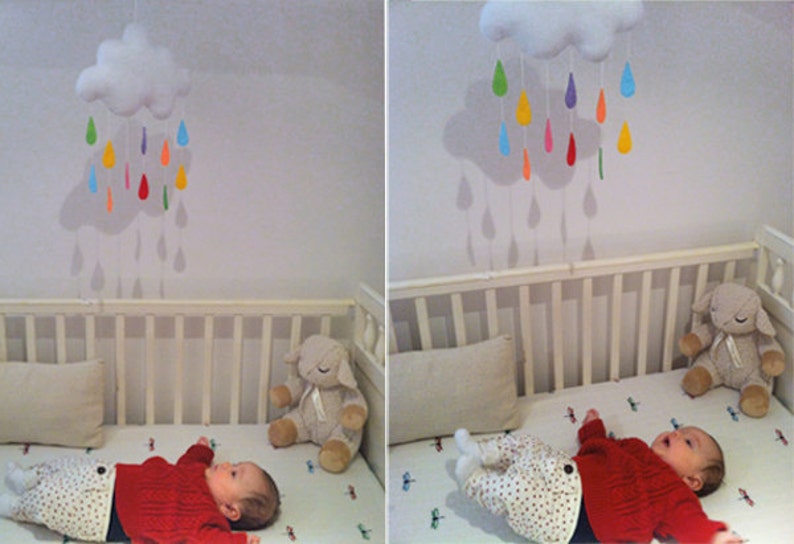 Gorgeous cloud and rainbow raindrops, baby crib deco mobile image 4