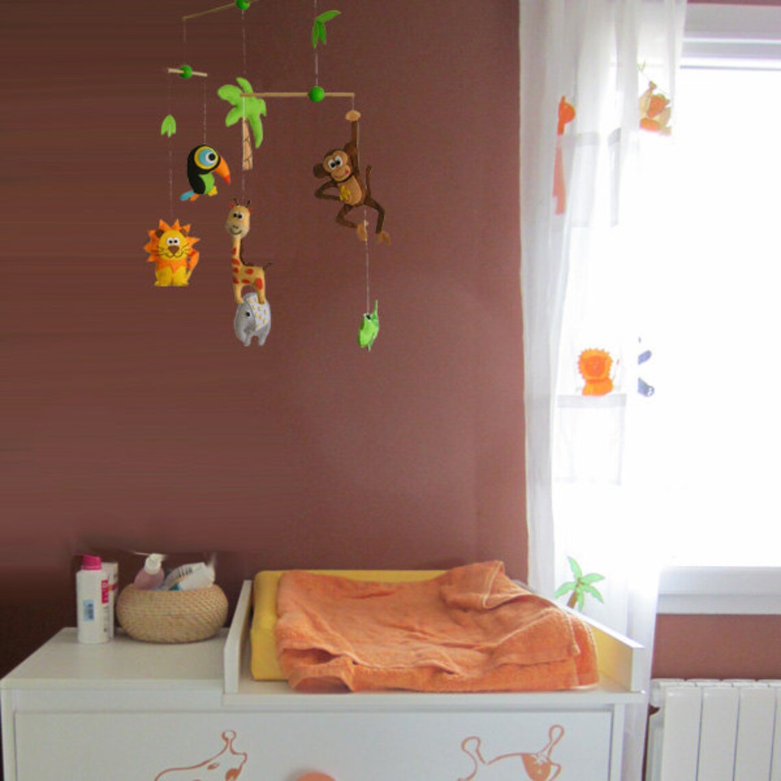 Lovely and Poetic Jungle Safari, Baby Crib Deco Mobile. Choose Your Colors for an Unique Baby