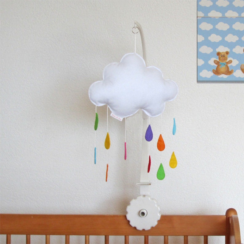 Gorgeous cloud and rainbow raindrops, baby crib deco mobile image 3