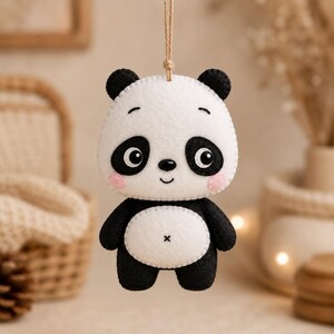 Felt Panda Sewing Pattern PDF, Easy Felt Animal Craft Tutorial, Woodland Nursery Hanging Decor