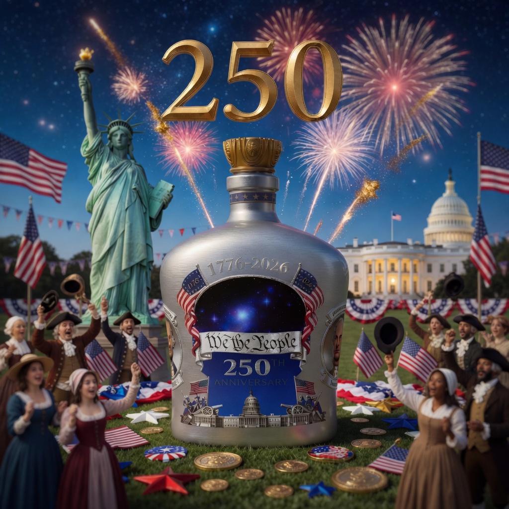 Discover 250th Anniversary Commemorative Whiskey Bottle, Patriotic Bottle Display Piece