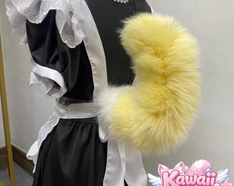 Moving Dog Tail Cosplay | Yellow&white Fur, Remote Control Animated Tail