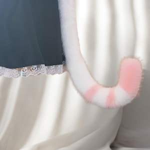 Cat Tail Cosplay Fluffy | Bendable Wire Furry Tail 70cm | Red Grey Tail with Belt | Custom Animal Tail Costume