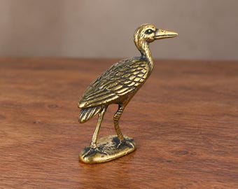 Miniature Brass Crane Figurine, Antique Gold Bird Sculpture, Heron Desk Ornament, Small Wildlife Decor, Bird Lover Gift