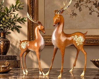 Hirschskulptur aus reinem Kupfer, luxuriöse, bronzefarbene Wildtierfigur, elegante Wohndekoration
