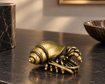 Antike Kupferfigur eines Einsiedlerkrebses, Miniatur-Meereslebewesen-Skulptur, maritime Küstendekoration
