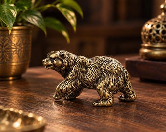 Vintage-Bärenfigur aus Messing, strukturiertes Fell, Schreibtischdekoration