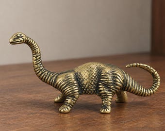 Miniatur-Dinosaurierfigur mit langem Hals, Dinosaurier-Skulptur in Antikgold-Optik, prähistorische Tier-Schreibtischdekoration, Geschenk für Dinosaurier-Fans