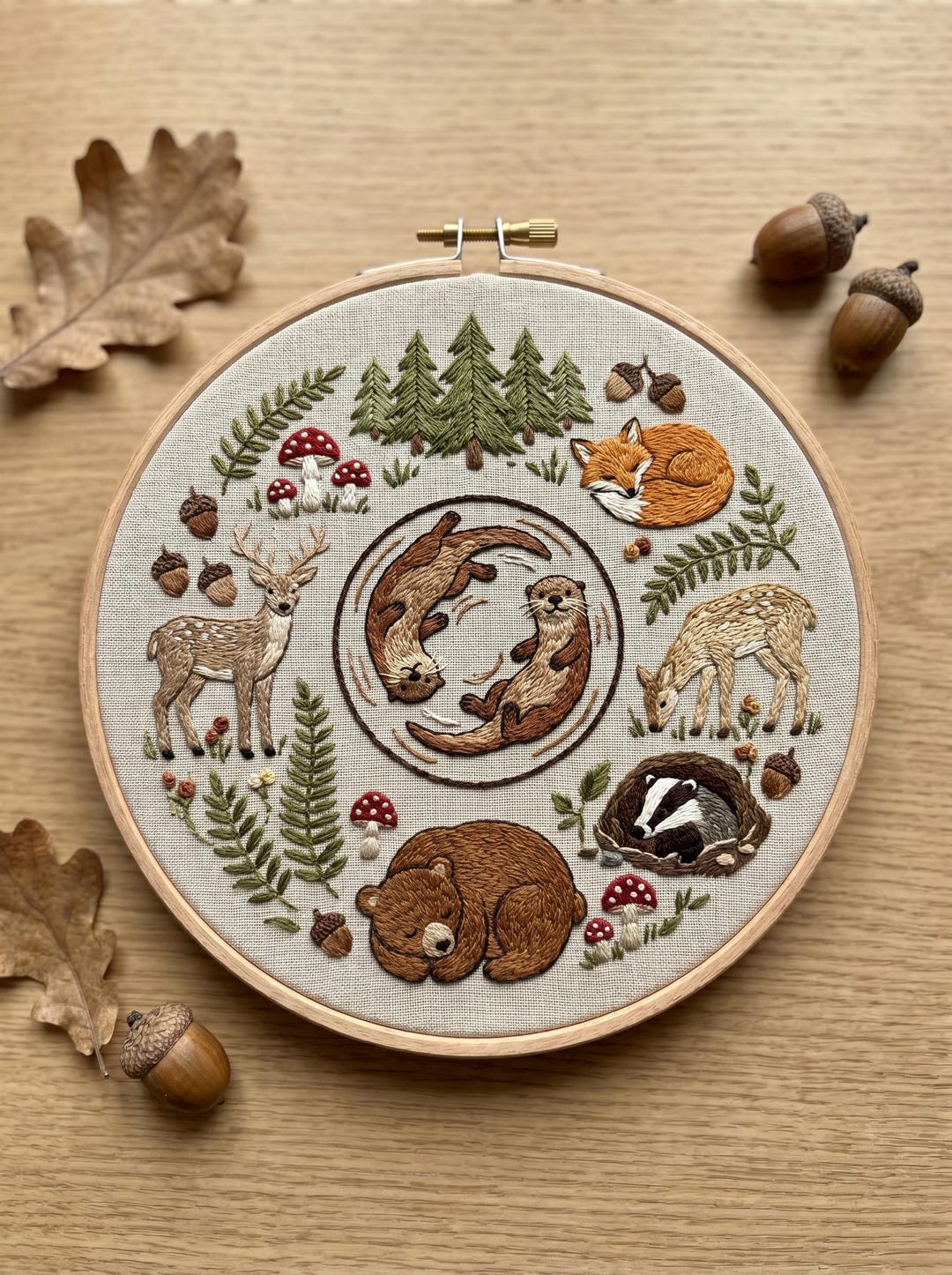 Woodland Embroidery Kit - Forest Animals Otter Fox Bear Deer ...