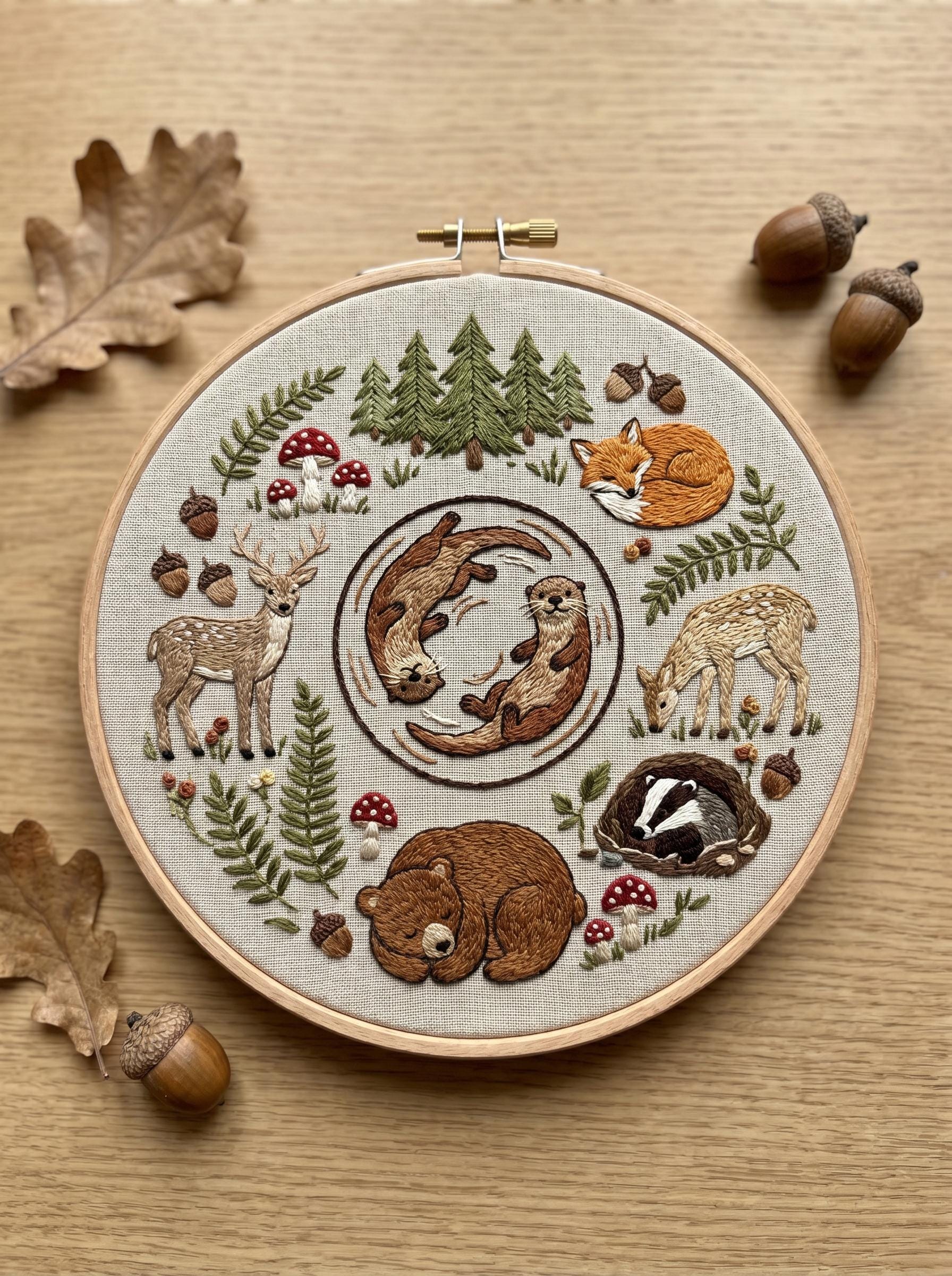 Woodland Embroidery Kit - Forest Animals Otter Fox Bear Deer ...