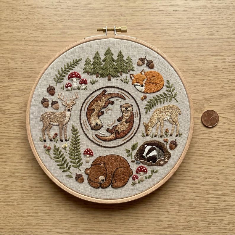 Woodland Embroidery Kit - Forest Animals Otter Fox Bear Deer ...