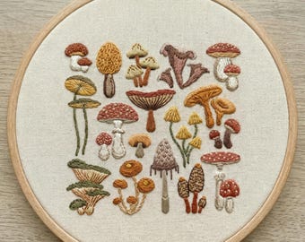 Mushroom Embroidery Kit – Botanical Specimen Woodland Stitch Study, Beginner Craft Decor