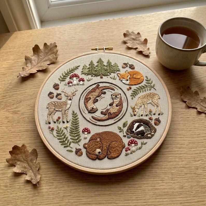 Woodland Embroidery Kit - Forest Animals Otter Fox Bear Deer ...