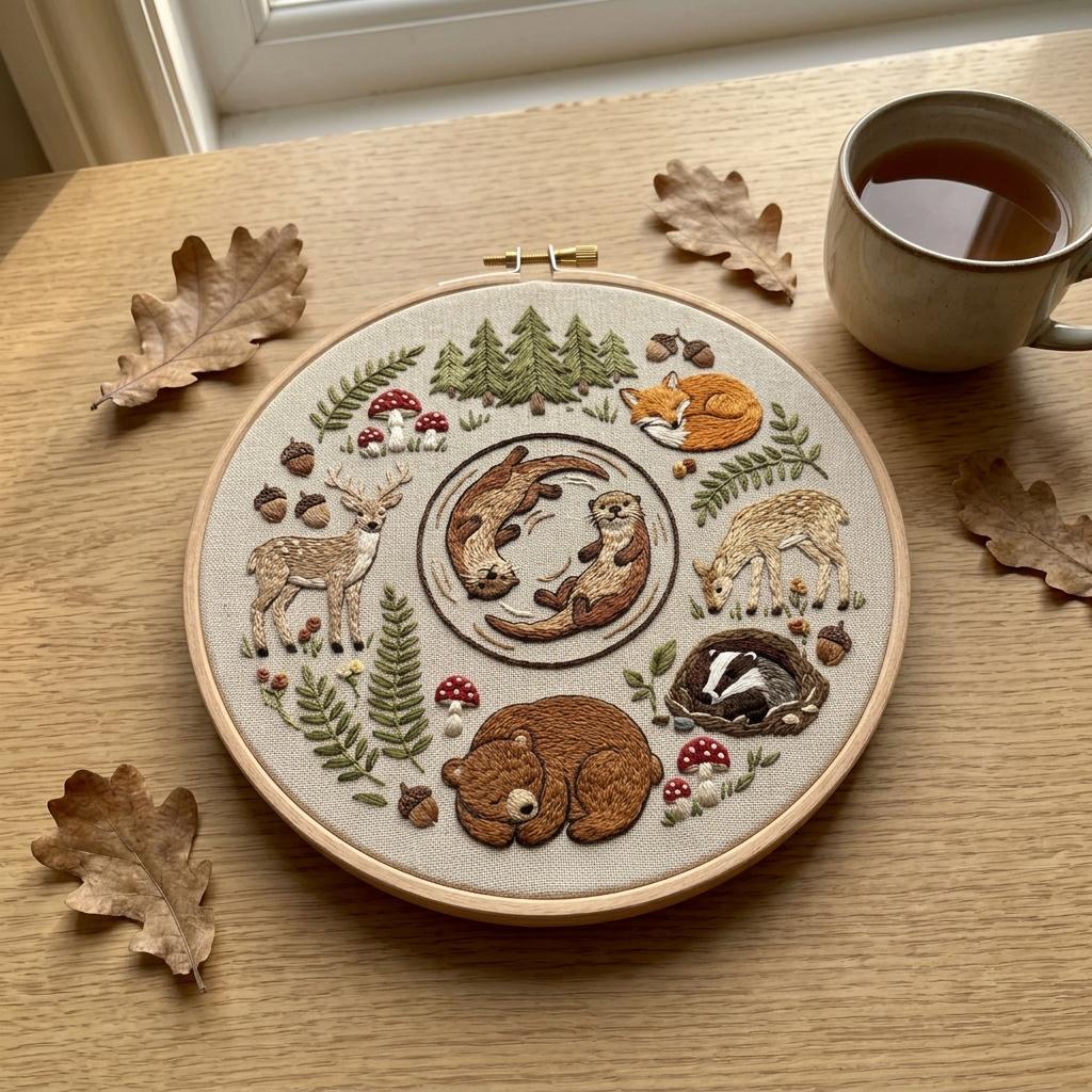 Woodland Embroidery Kit - Forest Animals Otter Fox Bear Deer ...