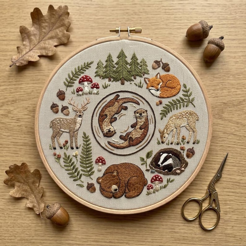 Woodland Embroidery Kit - Forest Animals Otter Fox Bear Deer ...